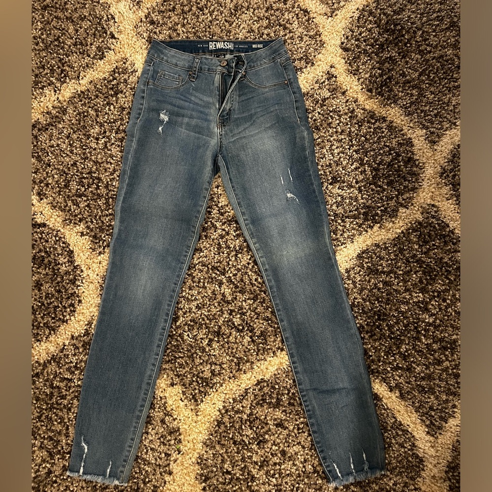 Distressed straight leg denim